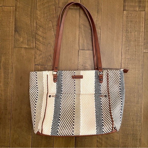 Sakroots Metro Tobacco Batik Stripe Artist Circle Medium Tote - Picture 1 of 10